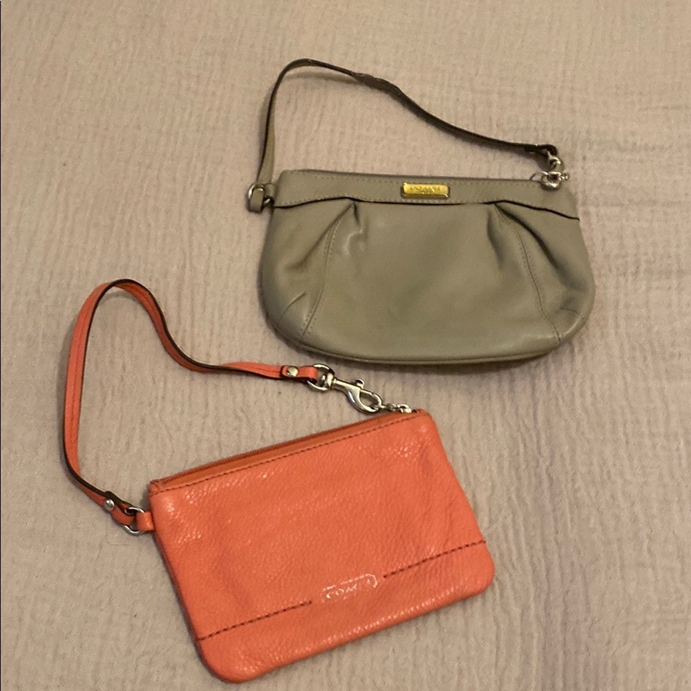 Coach Coral and Taupe Leather Clutch / wristband. Set